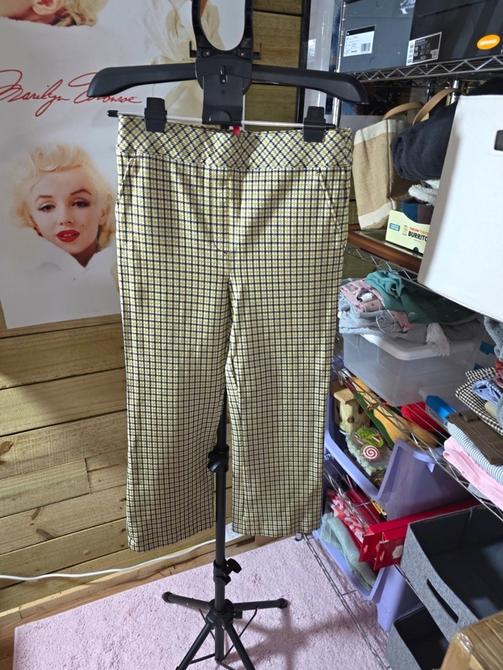 SPANX Yellow Plaid Cropped Capris with Black Grid